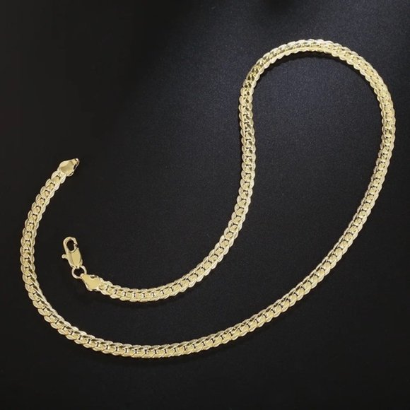 18k Gold 45cm 5MM Full Sideways Chain Necklace For Women Men Fashion Jewelry - Picture 2 of 3